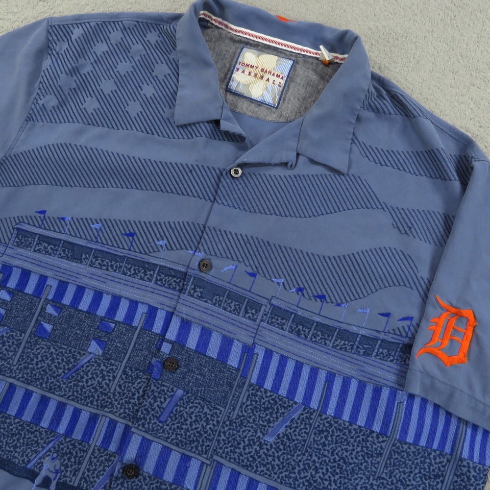 Tommy Bahama Detroit Tigers Shirt Mens 3XL Blue Silk Embroidered Hawaiian MLB